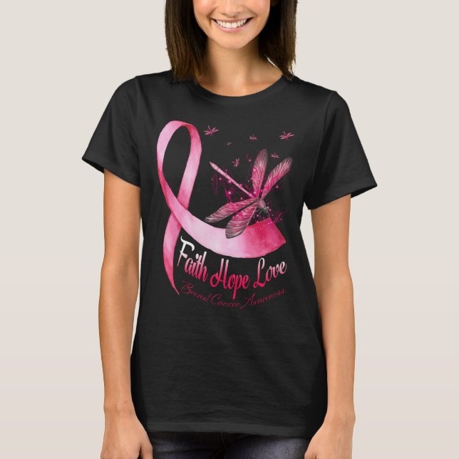 Faith Hope Kärlek Dragonfly Breast Cancer T Shirt (Framsida)
