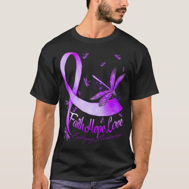 Faith Hope Kärlek Dragonfly Epilepsy Awareness T Shirt (Framsida)