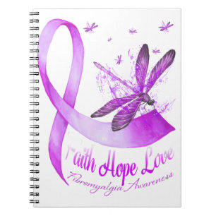 Faith Hope Kärlek Dragonfly Lila Ribbon Fibromyal Anteckningsbok