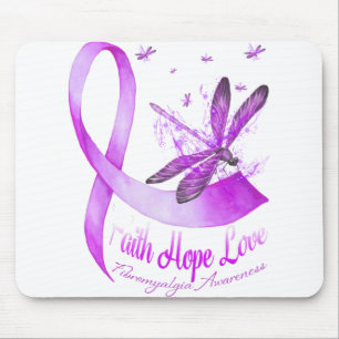 Faith Hope Kärlek Dragonfly Lila Ribbon Fibromyalg Musmatta