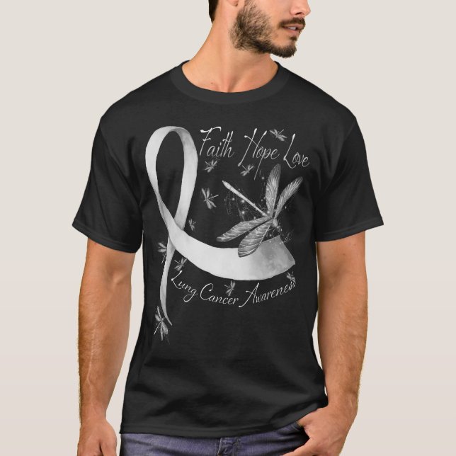 Faith Hope Kärlek Dragonfly Lung Cancer Awareness T Shirt (Framsida)