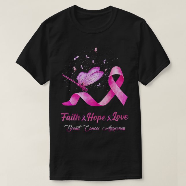 Faith Hope Kärlek Dragonfly Ribbon Breast Cancer A T Shirt (Design framsida)