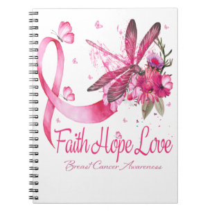 Faith Hope Kärlek Dragonfly Ribbon Breast Cancer Anteckningsbok