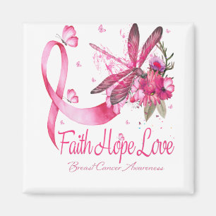Faith Hope Kärlek Dragonfly Ribbon Breast Cancer Magnet