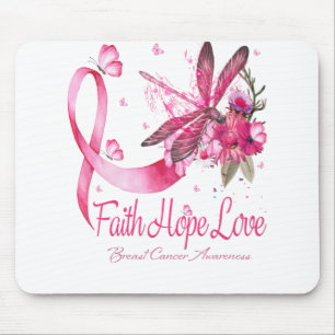 Faith Hope Kärlek Dragonfly Ribbon Breast Cancer Musmatta