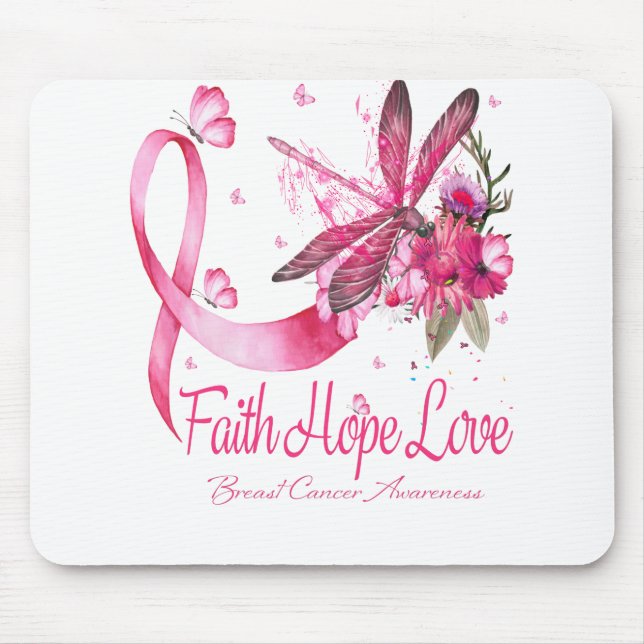 Faith Hope Kärlek Dragonfly Ribbon Breast Cancer Musmatta (Framsidan)
