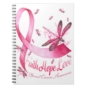 Faith Hope Kärlek Dragonfly Rosa Ribbon Breast Anteckningsbok