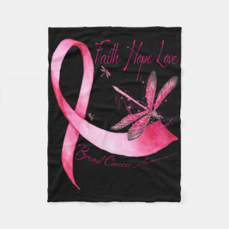 Faith Hope Kärlek Dragonfly Rosa Ribbon Breast Can Fleecefilt