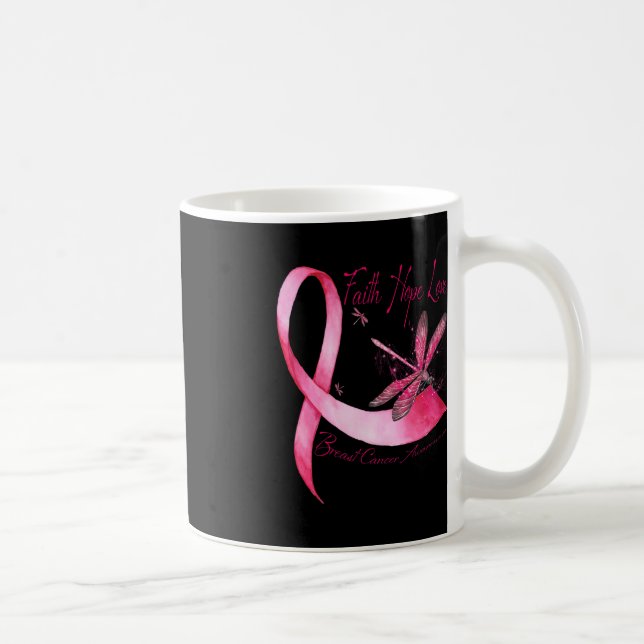 Faith Hope Kärlek Dragonfly Rosa Ribbon Breast Can Kaffemugg (Höger)