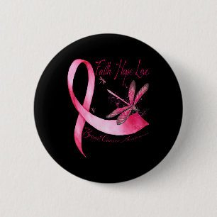 Faith Hope Kärlek Dragonfly Rosa Ribbon Breast Can Knapp