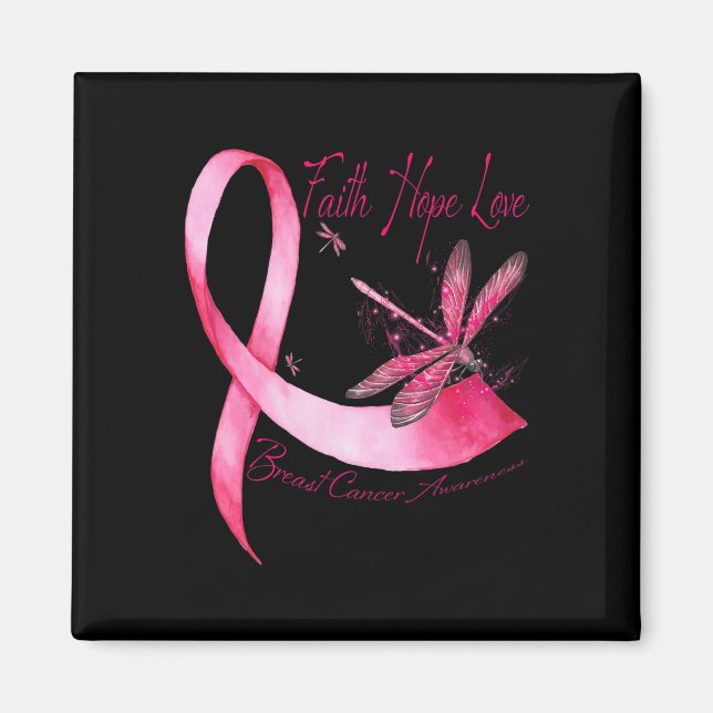 Faith Hope Kärlek Dragonfly Rosa Ribbon Breast Can Magnet (Framsidan)