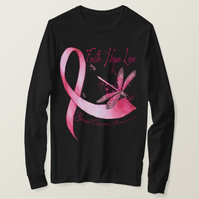 Faith Hope Kärlek Dragonfly Rosa Ribbon Breast Can T Shirt (Design framsida)