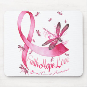 Faith Hope Kärlek Dragonfly Rosa Ribbon Breast Musmatta