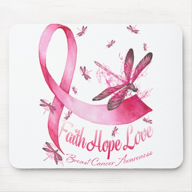 Faith Hope Kärlek Dragonfly Rosa Ribbon Breast Musmatta (Framsidan)