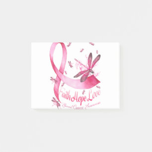 Faith Hope Kärlek Dragonfly Rosa Ribbon Breast Post-it Block