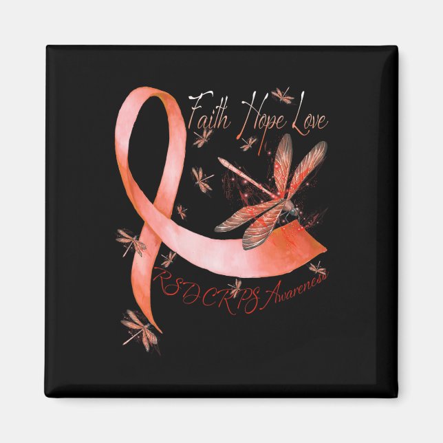 Faith Hope Kärlek Dragonfly RSD CRPS Awareness Magnet (Framsidan)