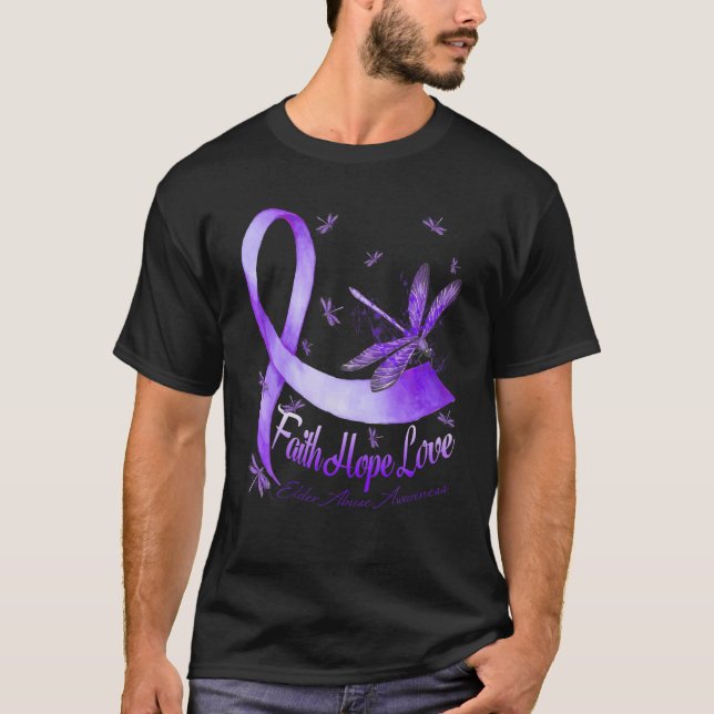 Faith Hope Kärlek Elder Abuse Awareness Dragonfly T Shirt (Framsida)