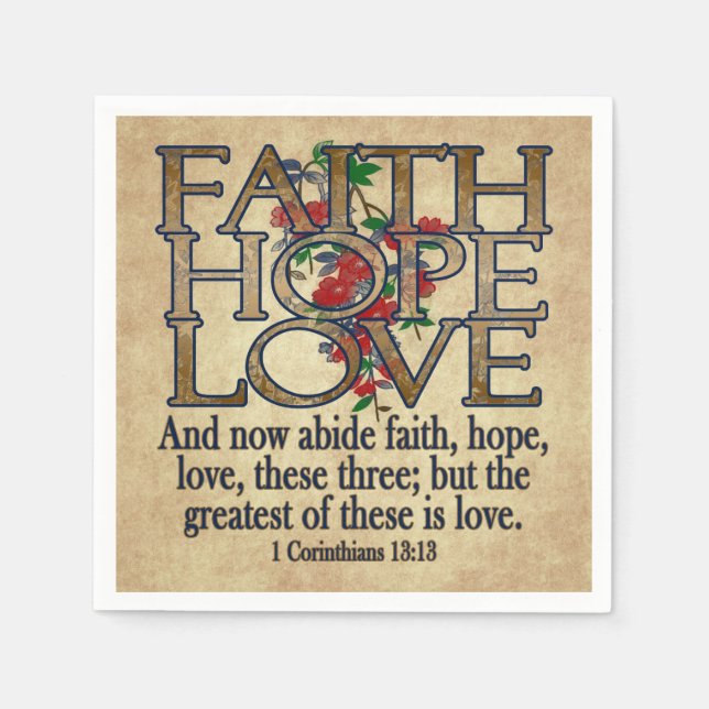 Faith Hope Kärlek Elegant Bible Scripture Christia Pappersservett (Framsidan)