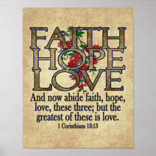 Faith Hope Kärlek Elegant Bible Scripture Christia Poster