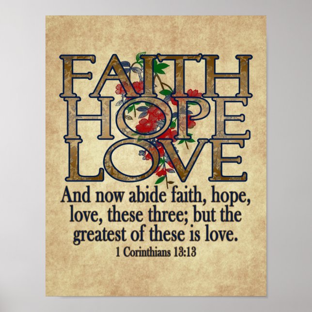 Faith Hope Kärlek Elegant Bible Scripture Christia Poster (Framsidan)
