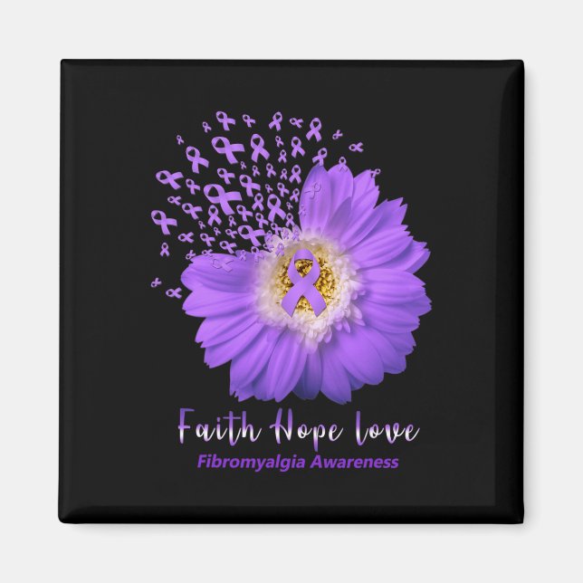 Faith Hope Kärlek Fibromyalgia Awareness Lila Ribb Magnet (Framsidan)