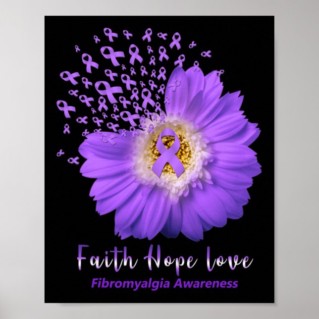 Faith Hope Kärlek Fibromyalgia Awareness Lila Ribb Poster (Framsidan)