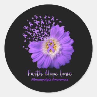 Faith Hope Kärlek Fibromyalgia Awareness Lila Ribb Runt Klistermärke