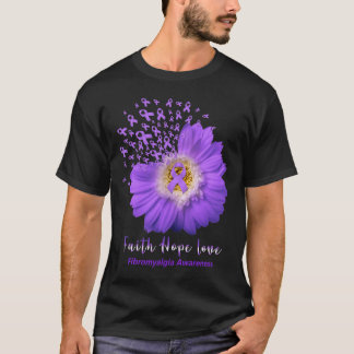 Faith Hope Kärlek Fibromyalgia Awareness Lila Ribb T Shirt