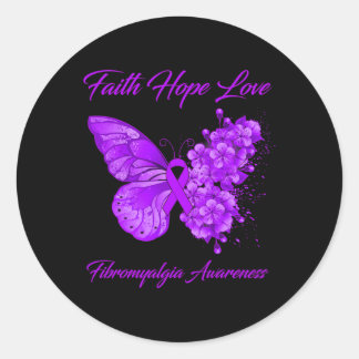 Faith Hope Kärlek Fibromyalgia Awareness Runt Klistermärke