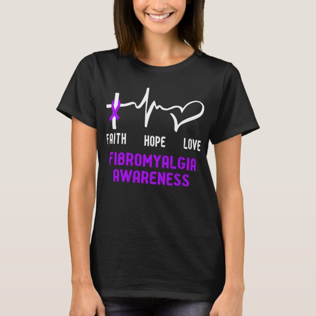 Faith Hope Kärlek Fibromyalgia Awareness T Shirt (Framsida)