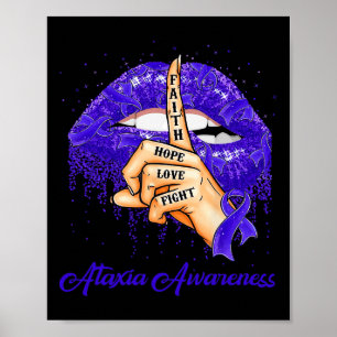 Faith Hope Kärlek Fight Blue Ribbon Ataxi Awarenes Poster