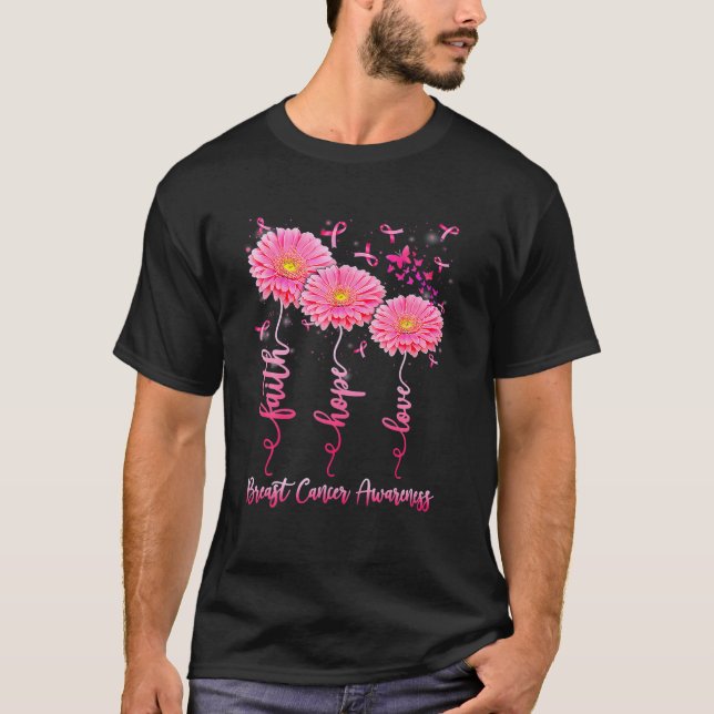 Faith Hope Kärlek Flower Rosa Ribbon Breast Cancer T Shirt (Framsida)