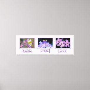 Faith Hope Kärlek Flowers Wrapped Canvas Skriv ut