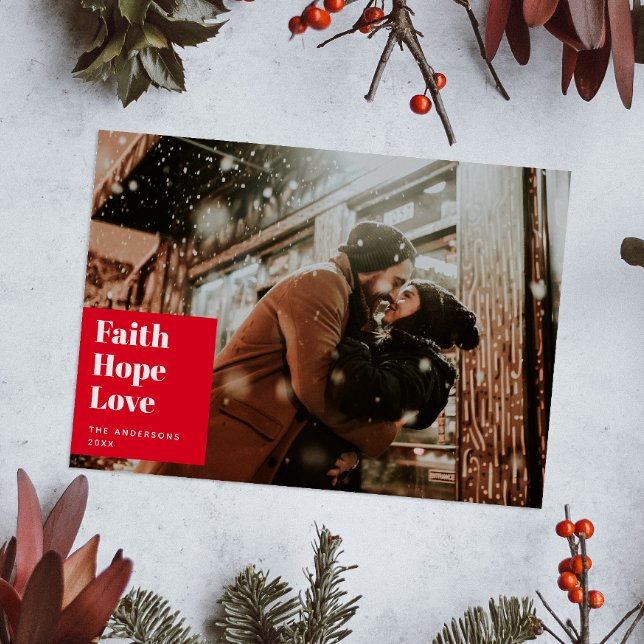 Faith Hope Kärlek. Foto på Red jul-religiösan Julkort (Skapare uppladdad)