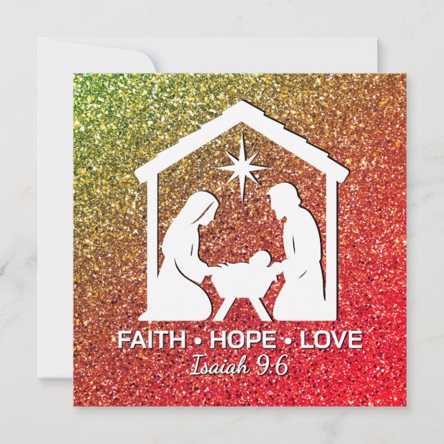 FAITH HOPE KÄRLEK Glitter Christian jul Julkort (Framsida)