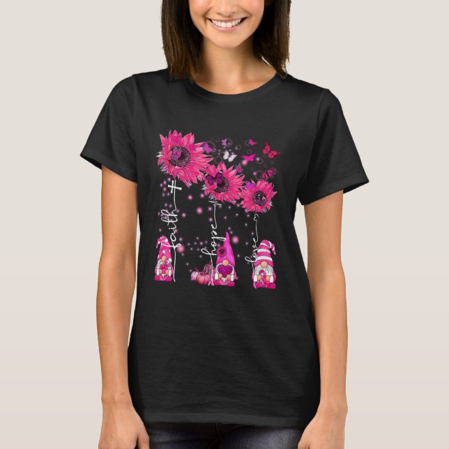 Faith Hope Kärlek Gnome Ribbon Breast Cancer Aware T Shirt (Framsida)