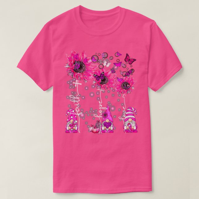Faith Hope Kärlek Gnome Ribbon Breast Cancer Aware T Shirt (Design framsida)