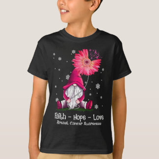 Faith Hope Kärlek Gnome Rosa Solros Breast Cancer T Shirt