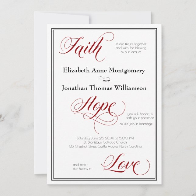 Faith Hope Kärlek Gracnice Script Wedding bjudande Inbjudningar (Framsida)