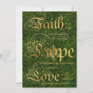 Faith, Hope, Kärlek Grönt Guld-fotopapport Julkort