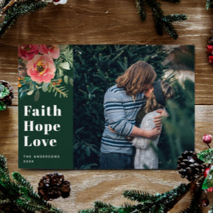 Faith Hope Kärlek   Grönt Religiösa - julfoto Julkort