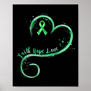 Faith Hope Kärlek Grönt Ribbon Kidney Disease Awar Poster