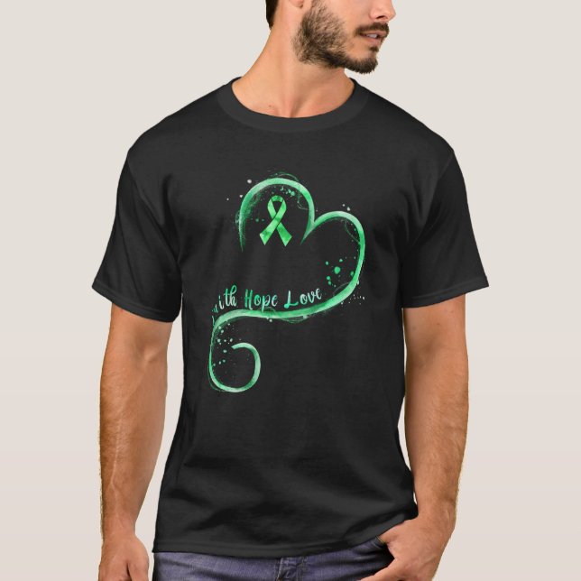 Faith Hope Kärlek Grönt Ribbon Kidney Disease Awar T Shirt (Framsida)