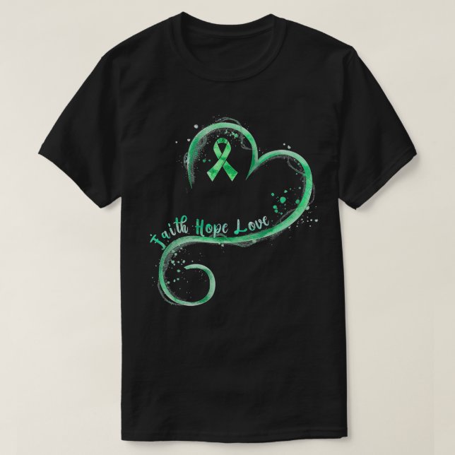 Faith Hope Kärlek Grönt Ribbon Mental Health Aware T Shirt (Design framsida)
