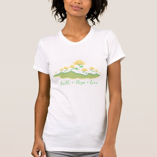 Faith Hope Kärlek (gula blommor i gräs) T-Shirt (Framsida)