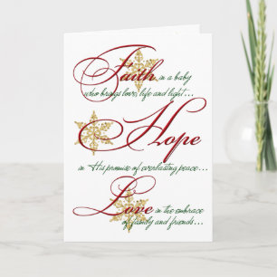 Faith, Hope, Kärlek Guld Snöflingor, julkort Helgkort