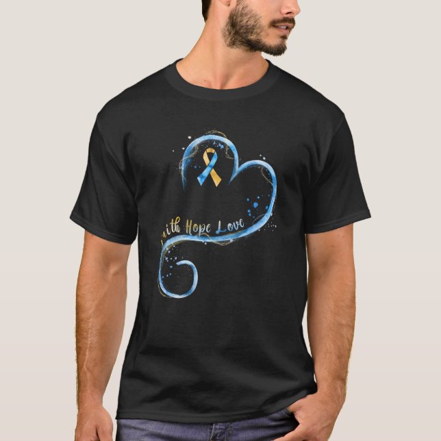 Faith Hope Kärlek Gult Blue Ribbon Down Syndrome A T Shirt (Framsida)