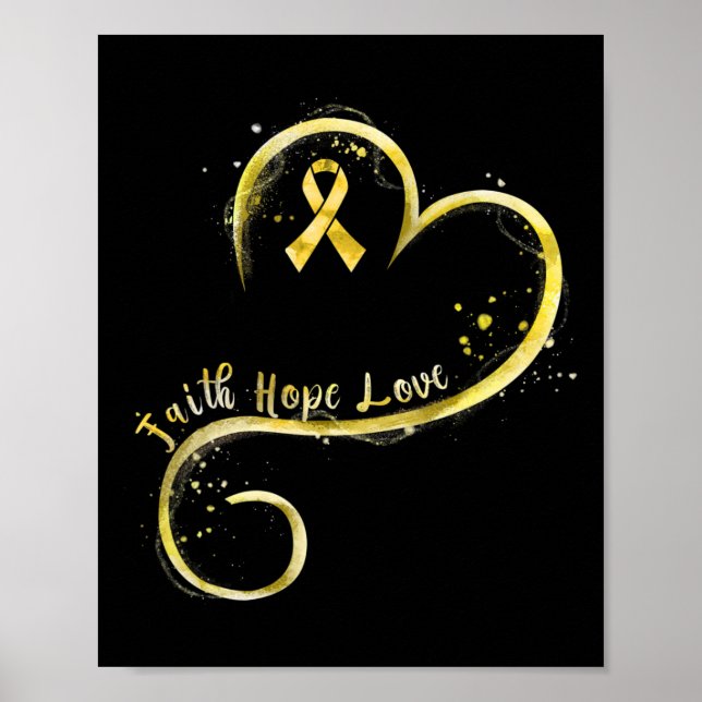 Faith Hope Kärlek Gult Ribbon Childnature Cancer A Poster (Framsidan)