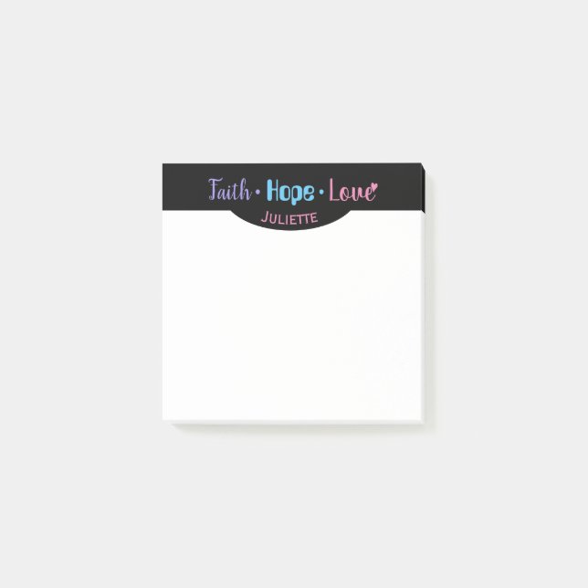 Faith Hope Kärlek Heart Inspirational Christian 3x Post-it Block (Framsida)