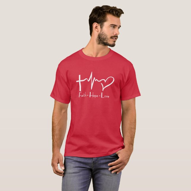 Faith Hope Kärlek Heartaten Spirit Religion Tee Shirt (Hel framsida)